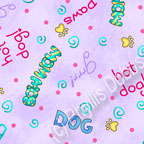 Lavender dog words fabric