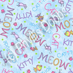 Meow cat fabric blue words